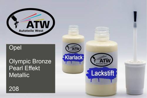 Opel, Olympic Bronze Pearl Effekt Metallic, 208: 20ml Lackstift + 20ml Klarlack - Set, von ATW Autoteile West.